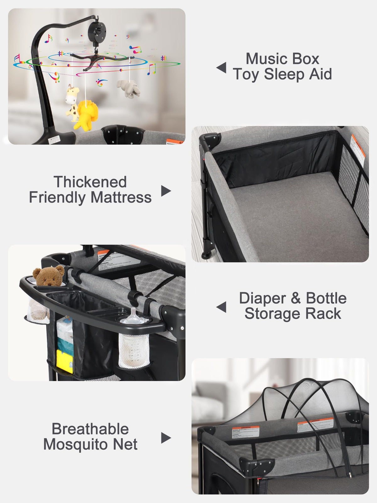 Baby Bassinet, Pack and Play with Bassinet, Bedside Sleeper with Diaper Changer K6198