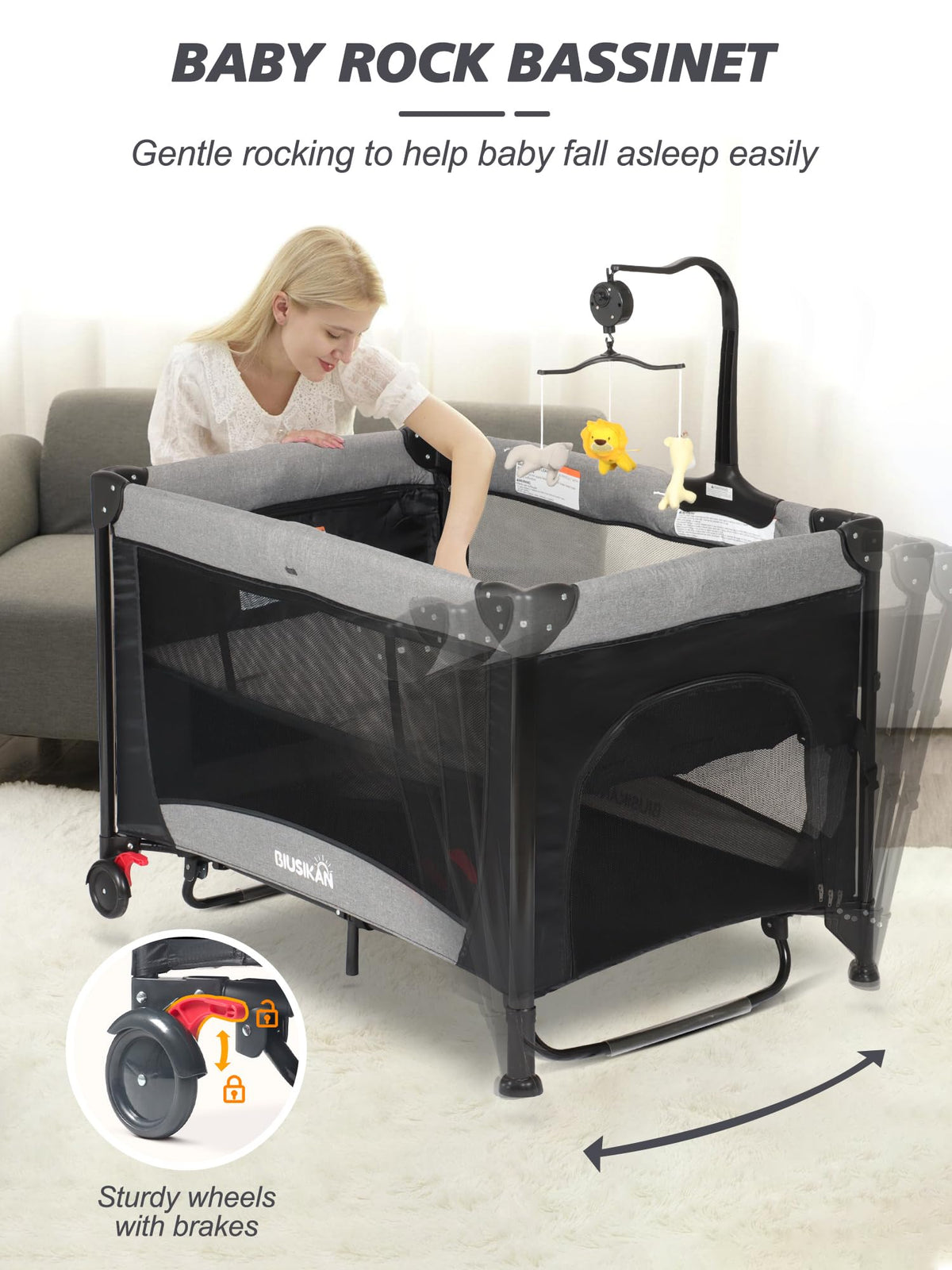 Baby Bassinet, Pack and Play with Bassinet, Bedside Sleeper with Diaper Changer K6198