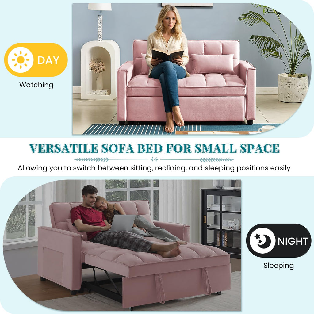 Pink Velvet Convertible Sleeper Sofa Bed X395