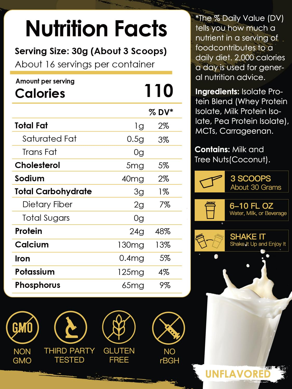 Unflavored Whey & Pea Protein Powder E624
