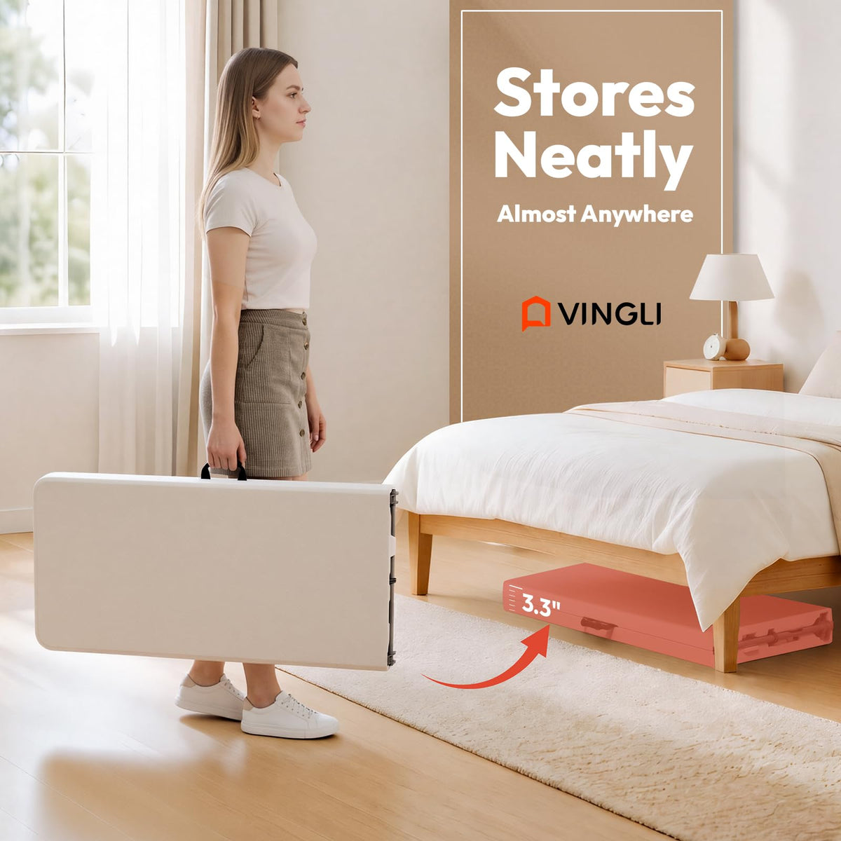 White 6 FT Narrow Folding Table with Carrying Handle Q10144