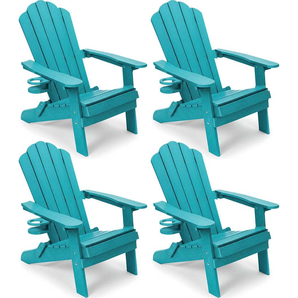 Folding Adirondack Chairs Set of 4 All-Weather Outdoor Chair with Cup Holder X830