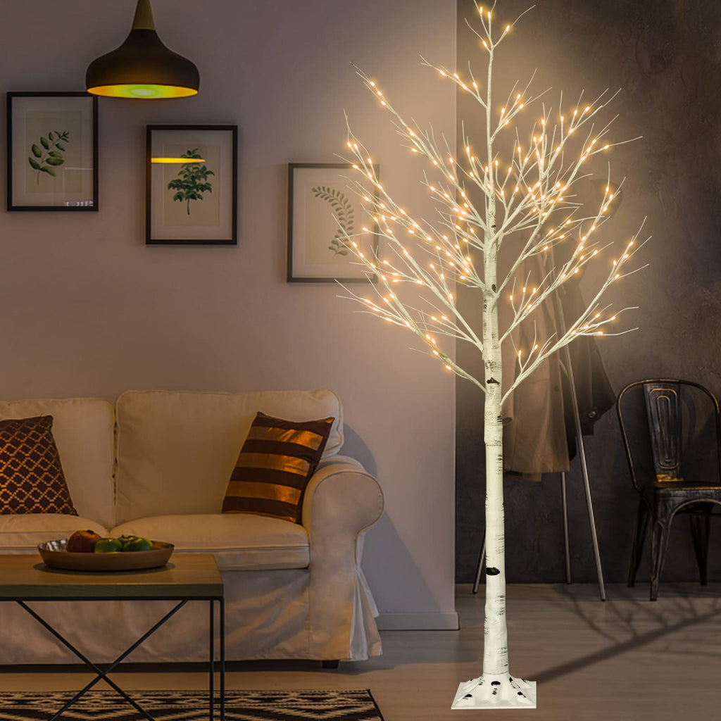 6FT Lighted Birch Tree with 160 LEDs Warm White Lights I7034