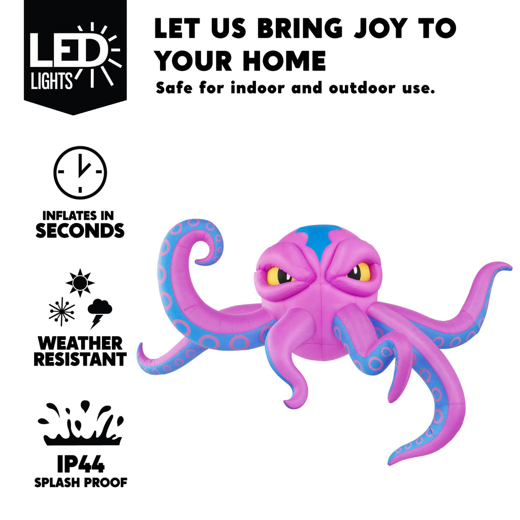 10FT Inflatable Octopus Decoration with Built-in LED Lights X6854