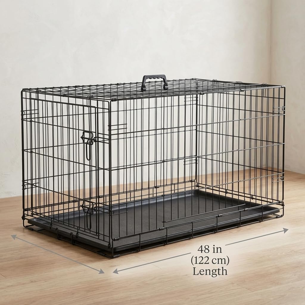 48 Inch Heavy Duty Folding Metal Wire Dog Crate with Double Doors B645747