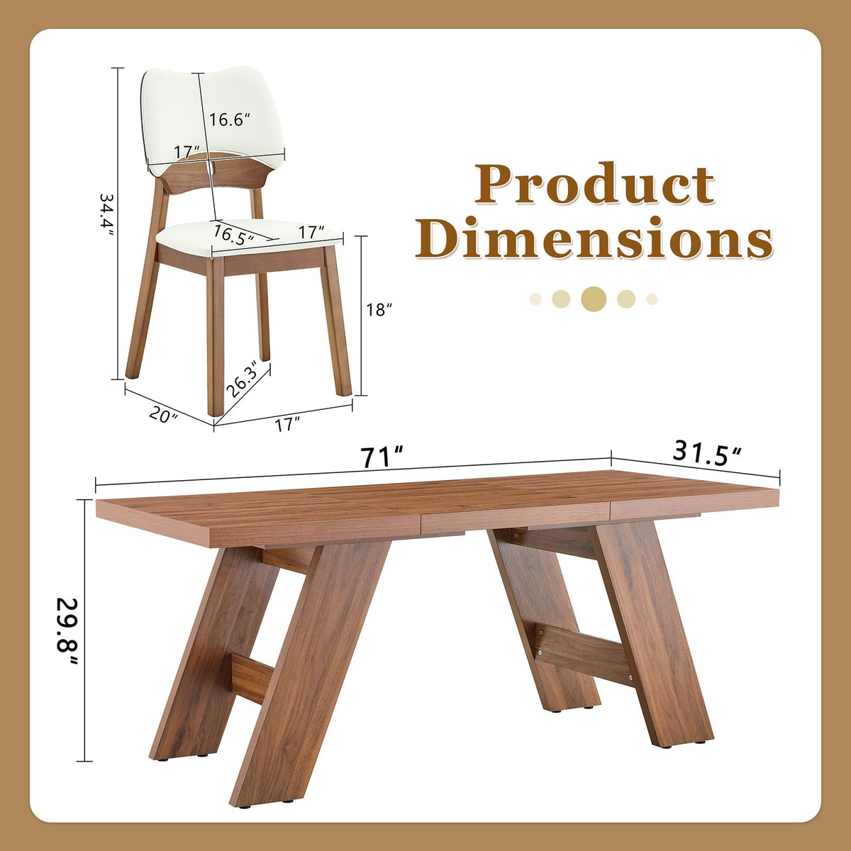 71" 7 Piece Wood Dining Table Set with 6 PU Leather Chairs J899652