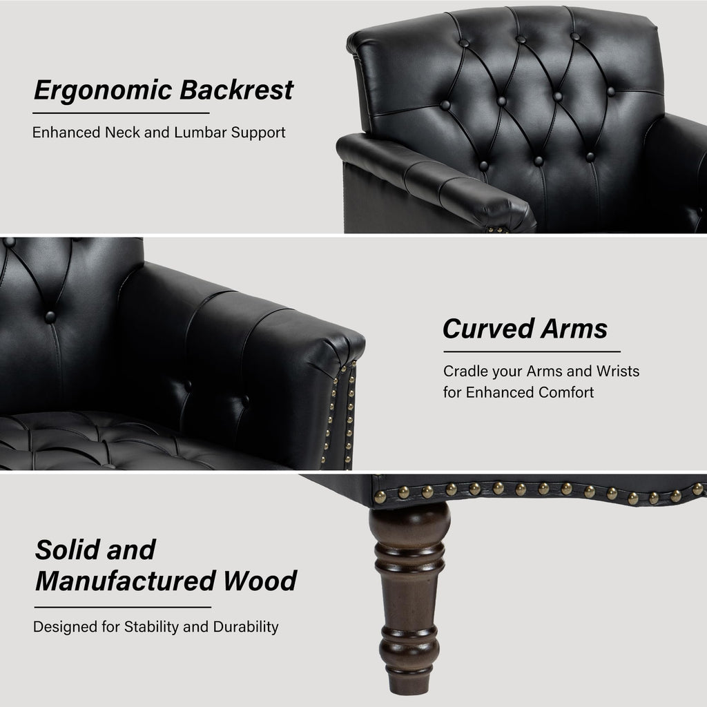 Black Faux Leather Accent Chairs Set of 2 Y1553