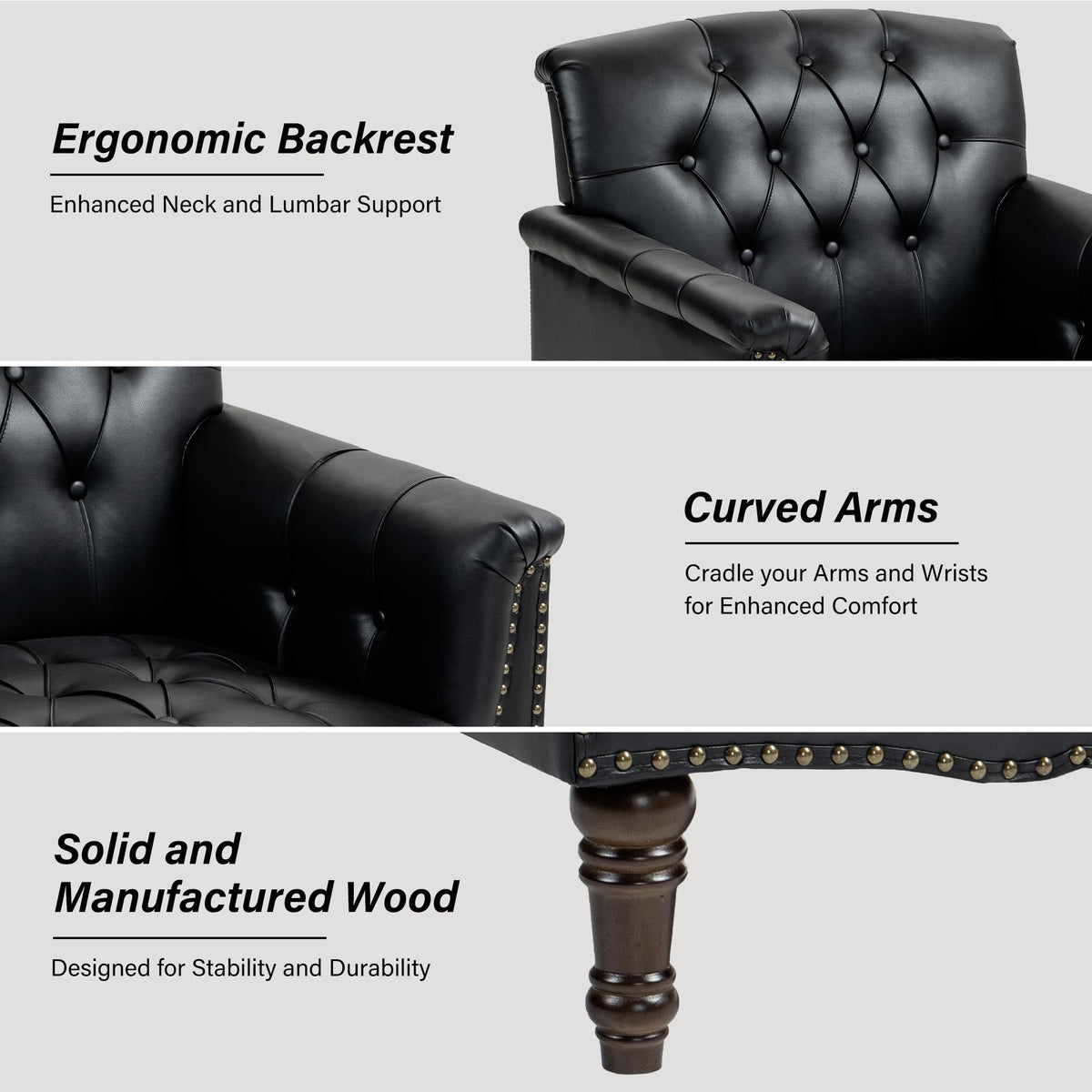 Black Faux Leather Accent Chairs Set of 2 Y1553