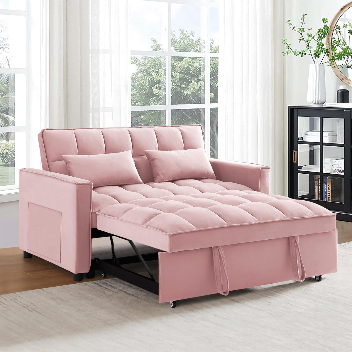 Pink Velvet Convertible Sleeper Sofa Bed X395