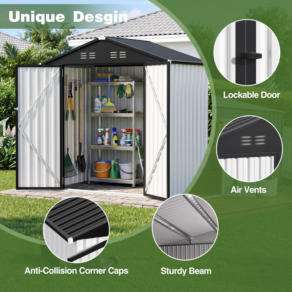 6 x 4 FT Waterproof Metal Outdoor Storage Shed V1695