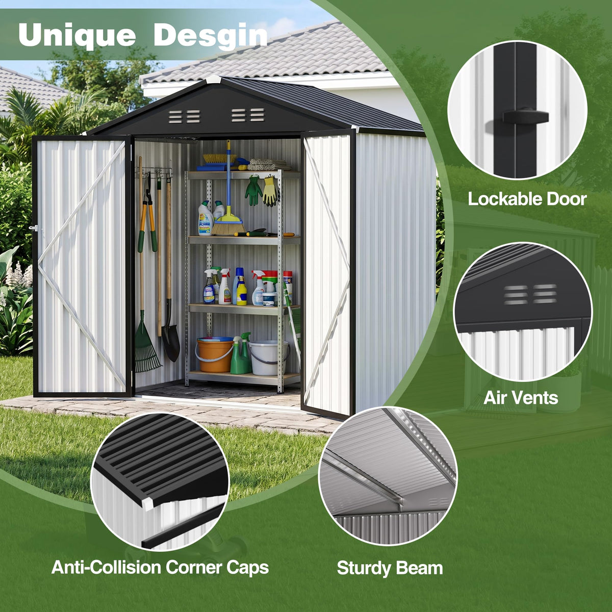 6 x 4 FT Waterproof Metal Outdoor Storage Shed V1695