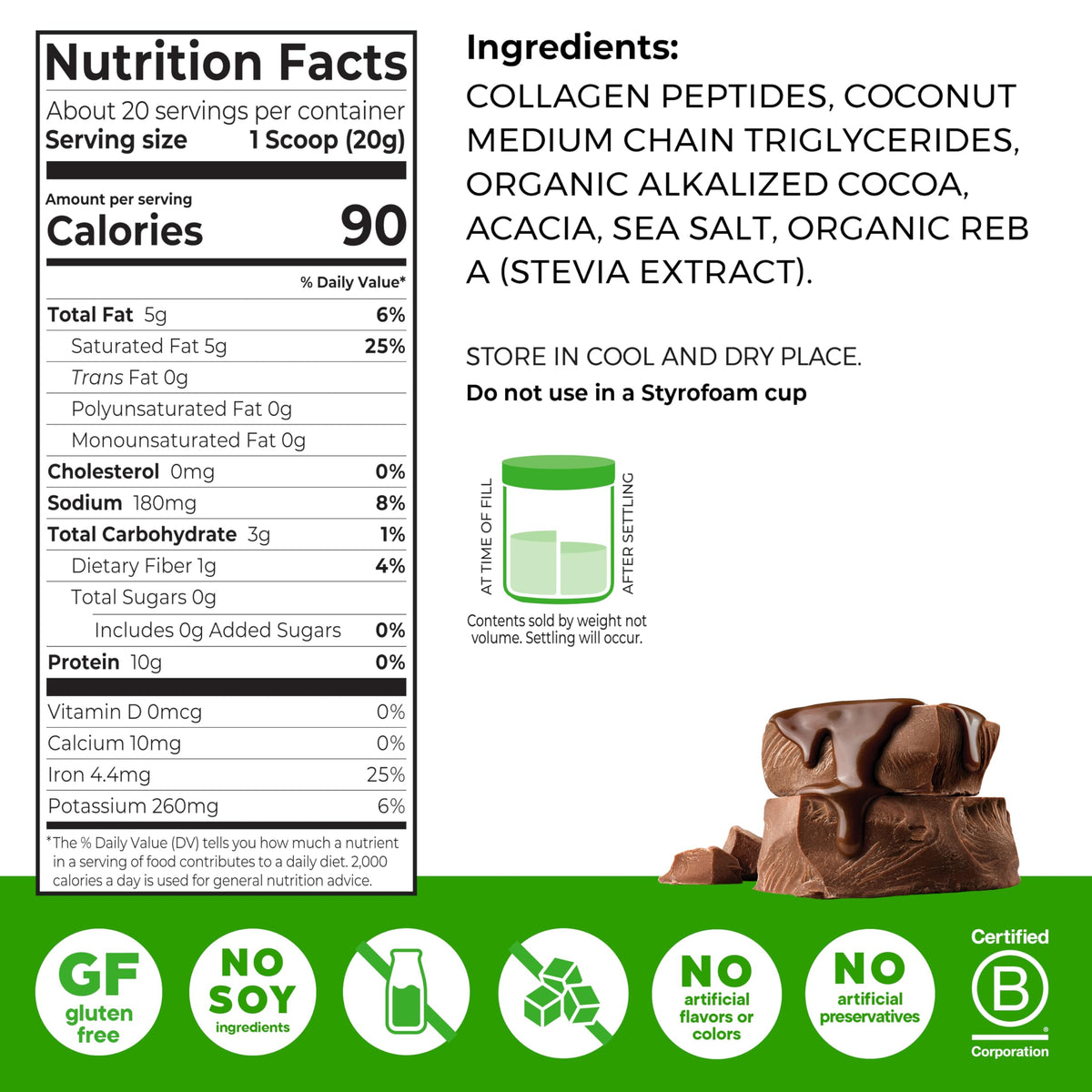 Chocolate Grass Fed Hydrolyzed Collagen Protein Powder K933