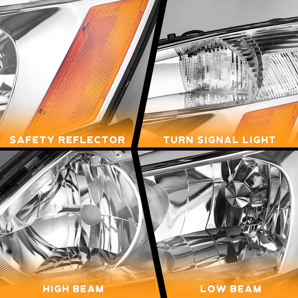 Headlights for 2003-2007 Honda Accord Chrome Housing Amber Reflector Left+Right Y68402