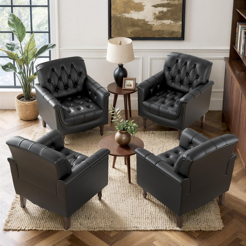 Black Faux Leather Accent Chairs Set of 2 Y1553