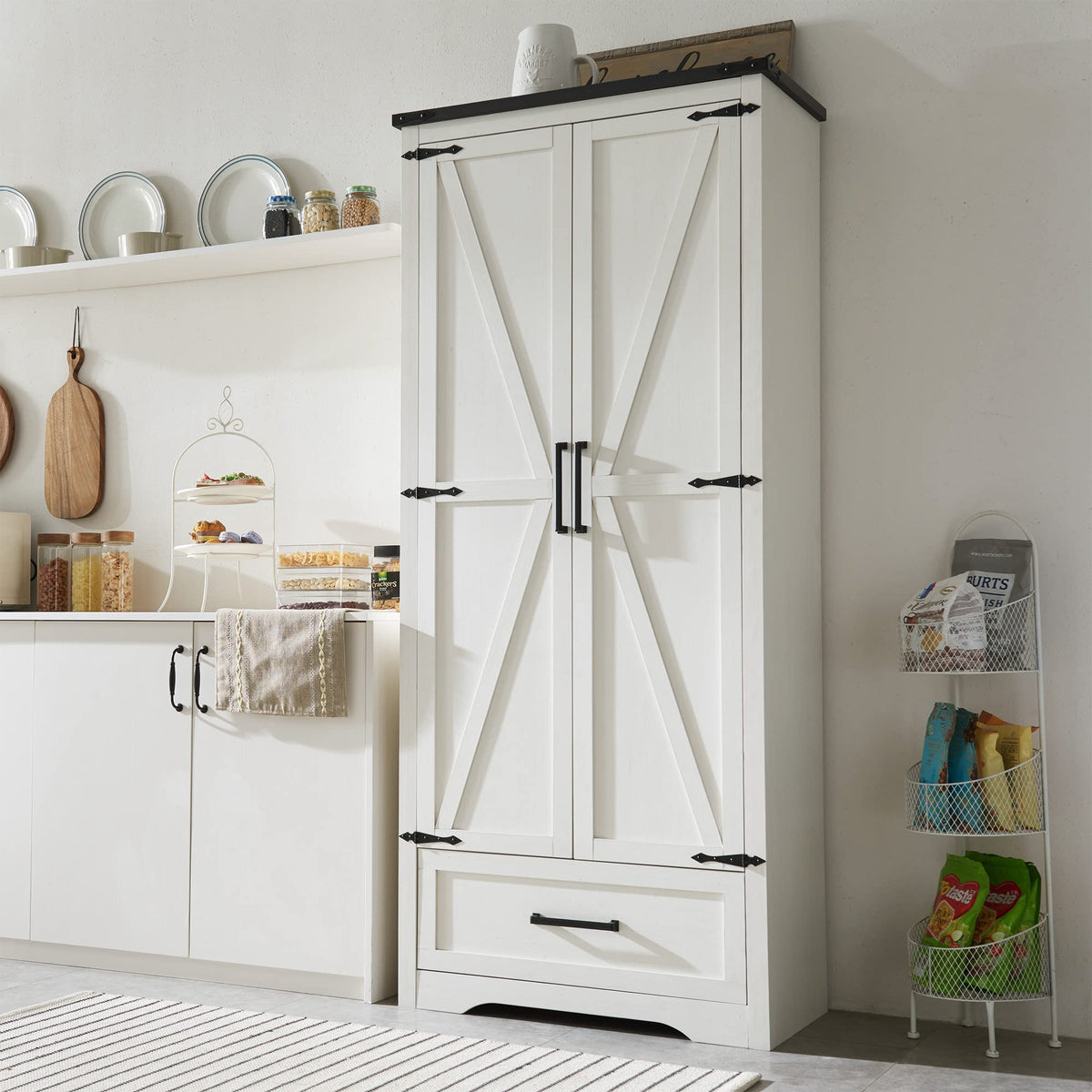 Antique White 72" Tall Wood Kitchen Pantry Cabinet with Adjustable Shelves H935858