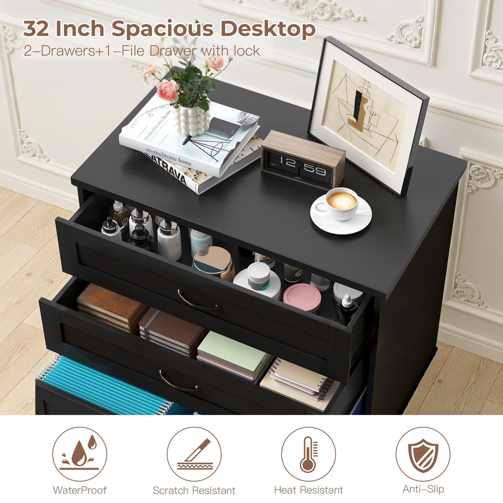3-Drawer Wooden File Cabinet with Lock C1670