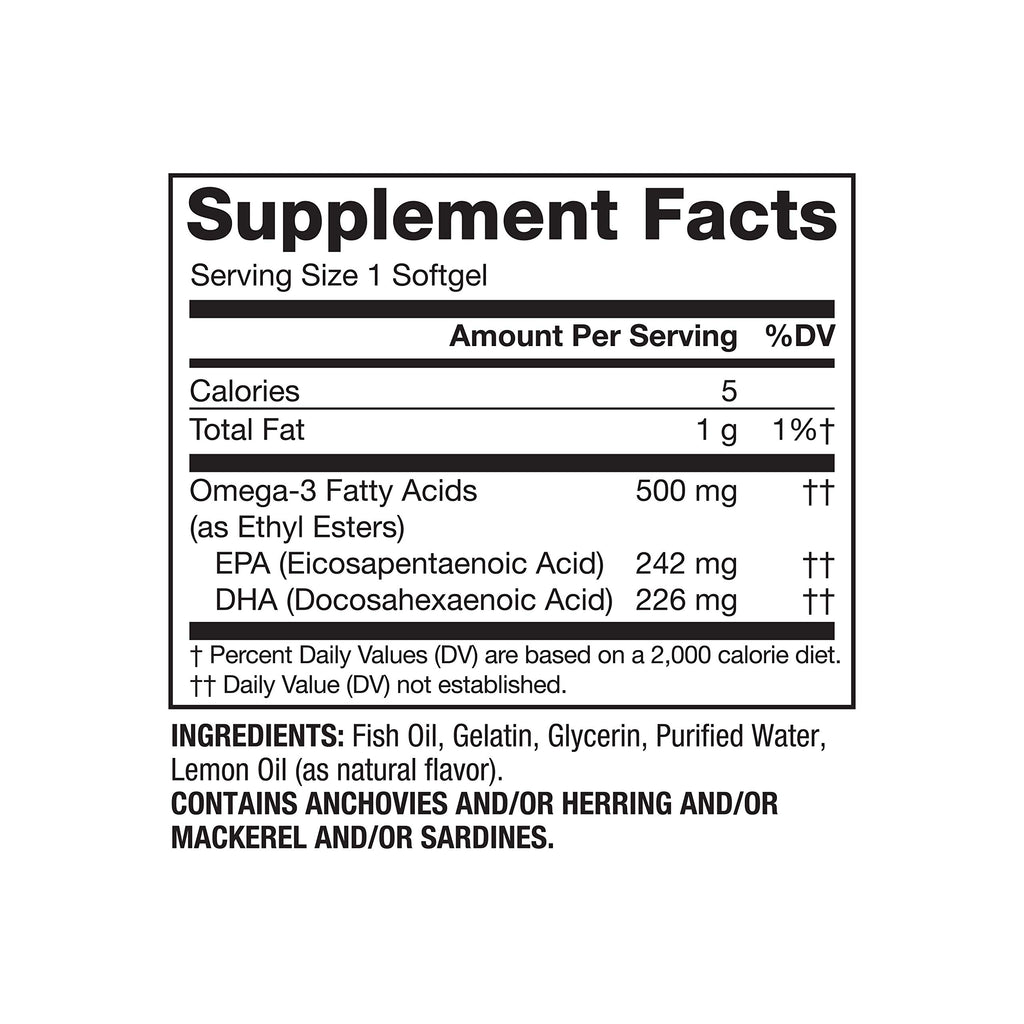 Omega-3 500 mg Fish Oil Lemon 120 Softgels A507