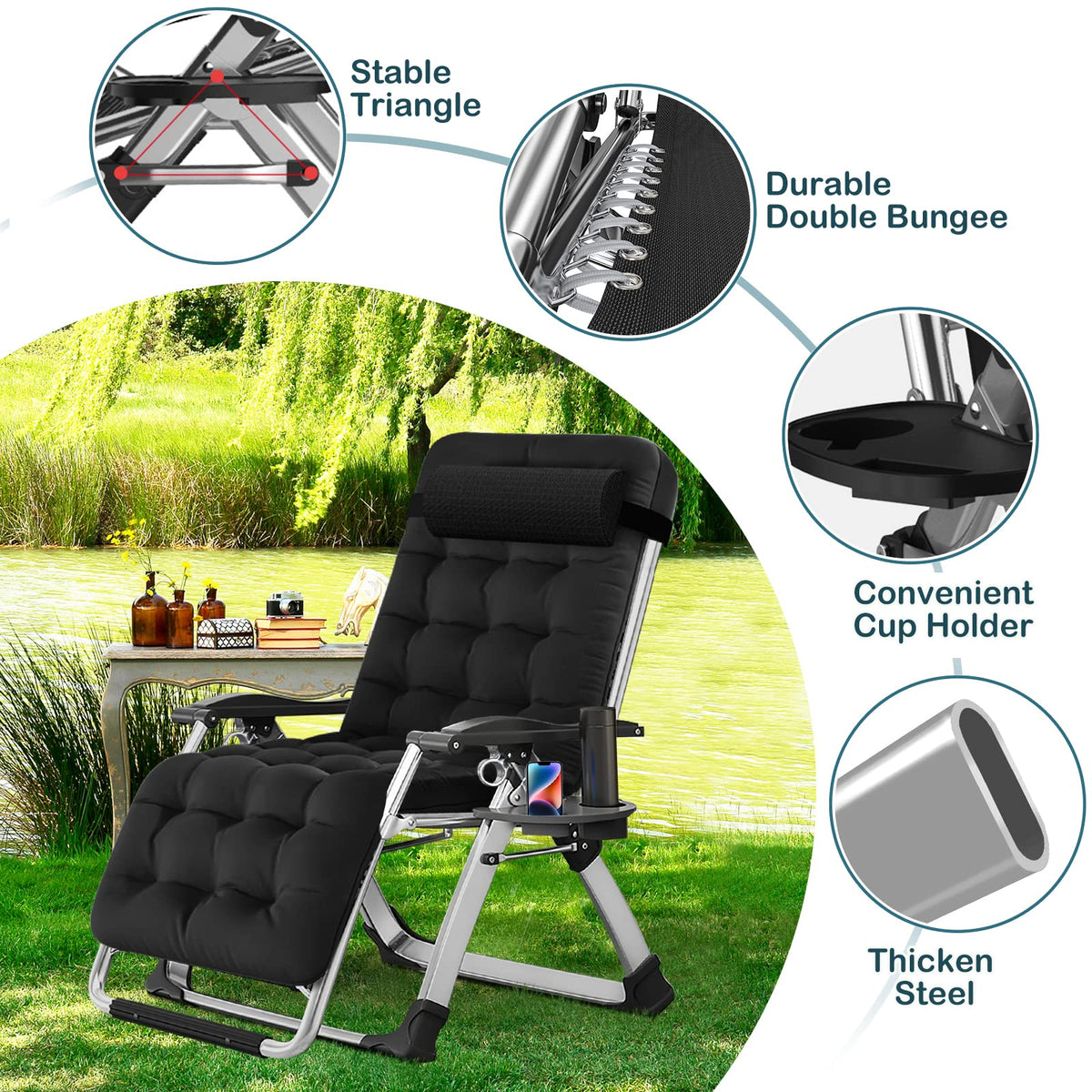 Zero Gravity Folding Outdoor Lounge Chair with Cup Holder A4609