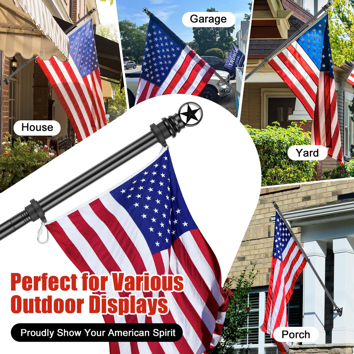 5ft Stainless Steel Flagpole with 3x5 Embroidered US Flag T9845