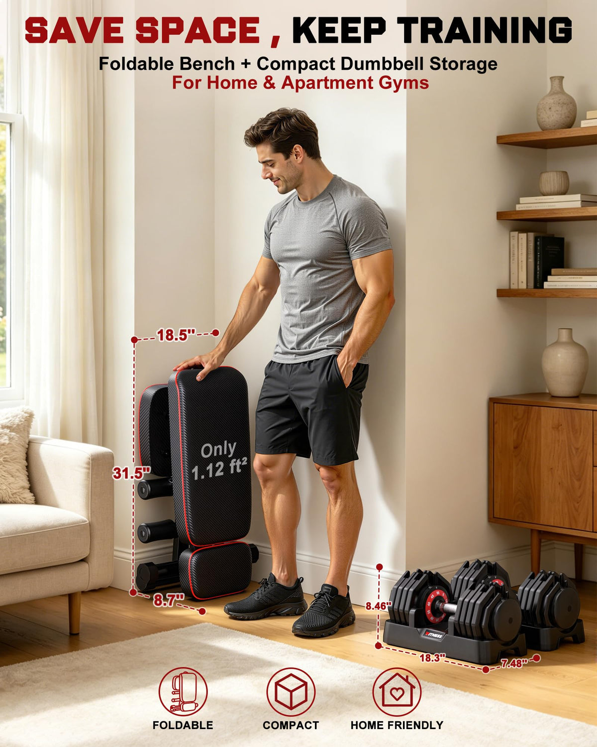 Adjustable Dumbbell Set with Workout Bench G265