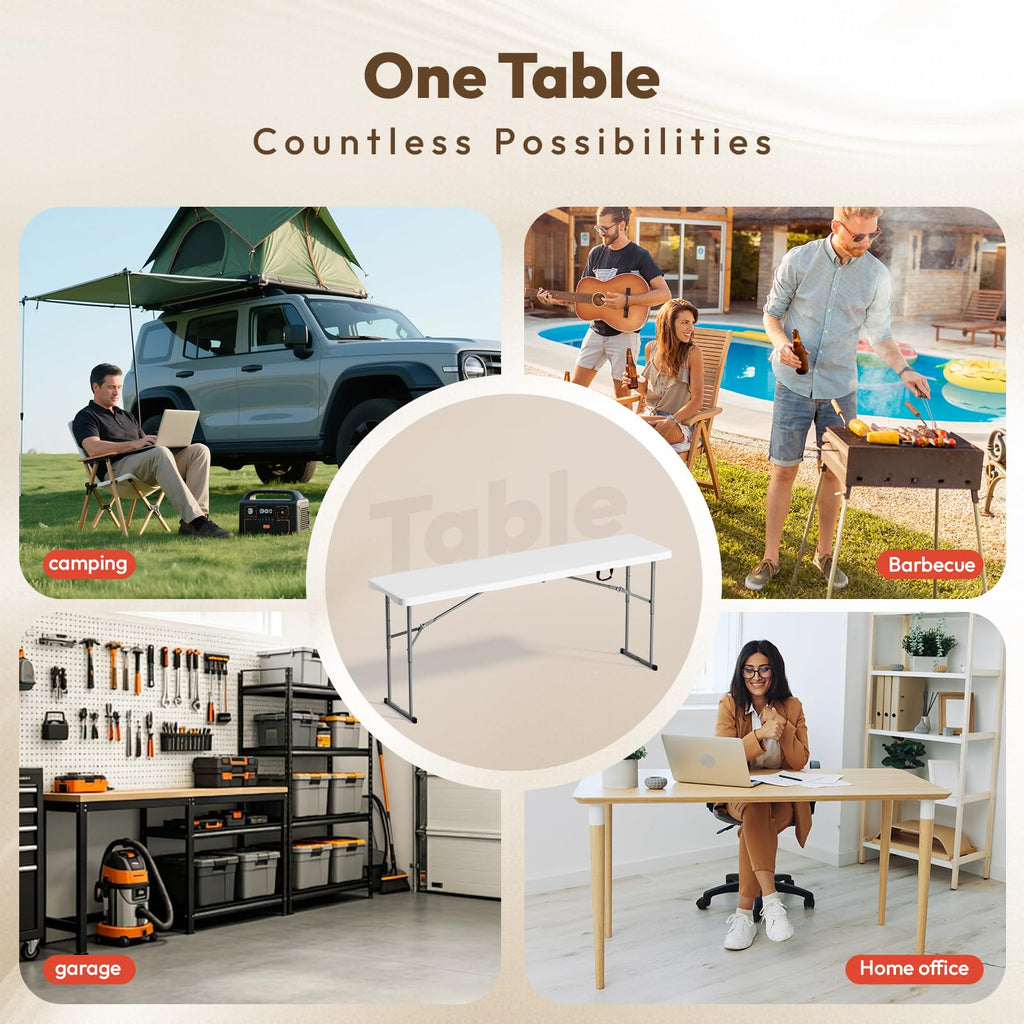 White 6 FT Narrow Folding Table with Carrying Handle Q10144