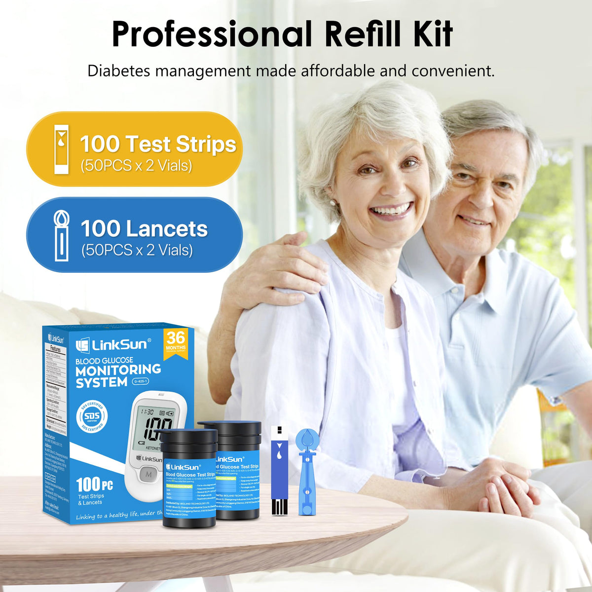 Glucose Monitor Kit, 100 Strips & Lancets Z609355