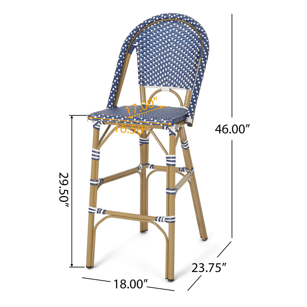 Set of 2 Teal Blue White Bar Stool with Aluminum M6817