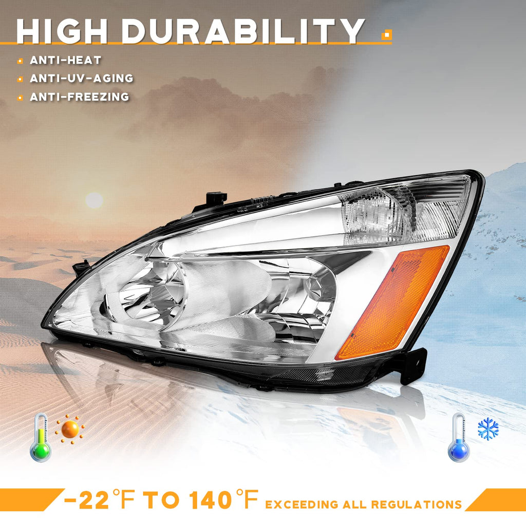 Headlights for 2003-2007 Honda Accord Chrome Housing Amber Reflector Left+Right Y68402