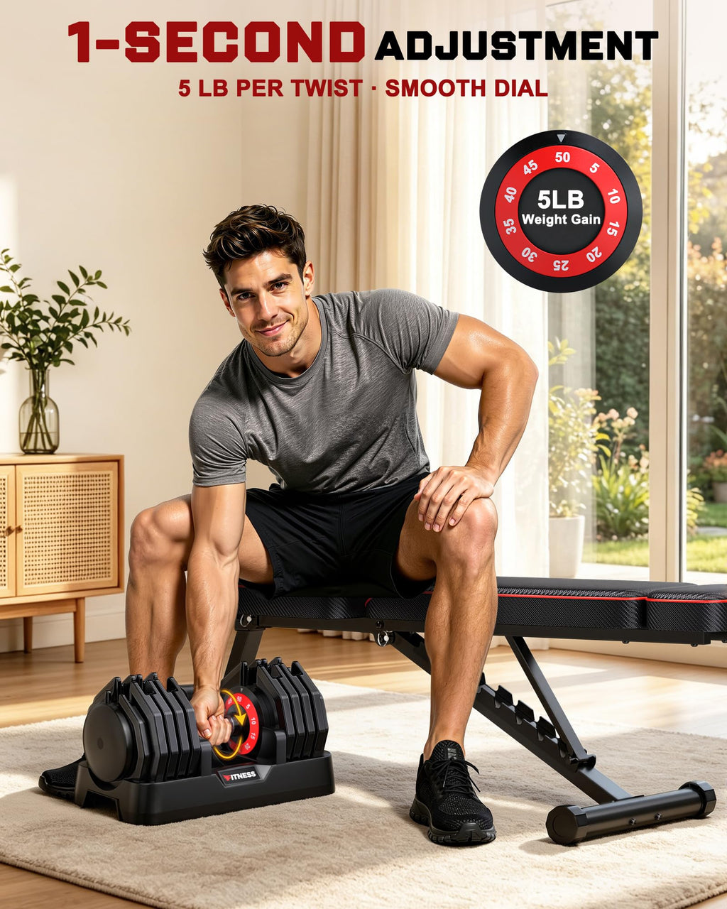 Adjustable Dumbbell Set with Workout Bench G265