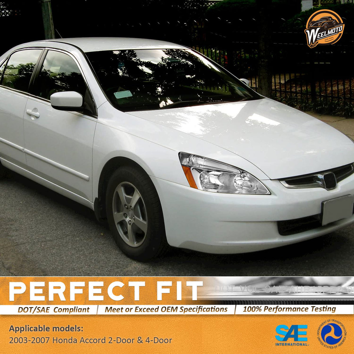 Headlights for 2003-2007 Honda Accord Chrome Housing Amber Reflector Left+Right Y68402