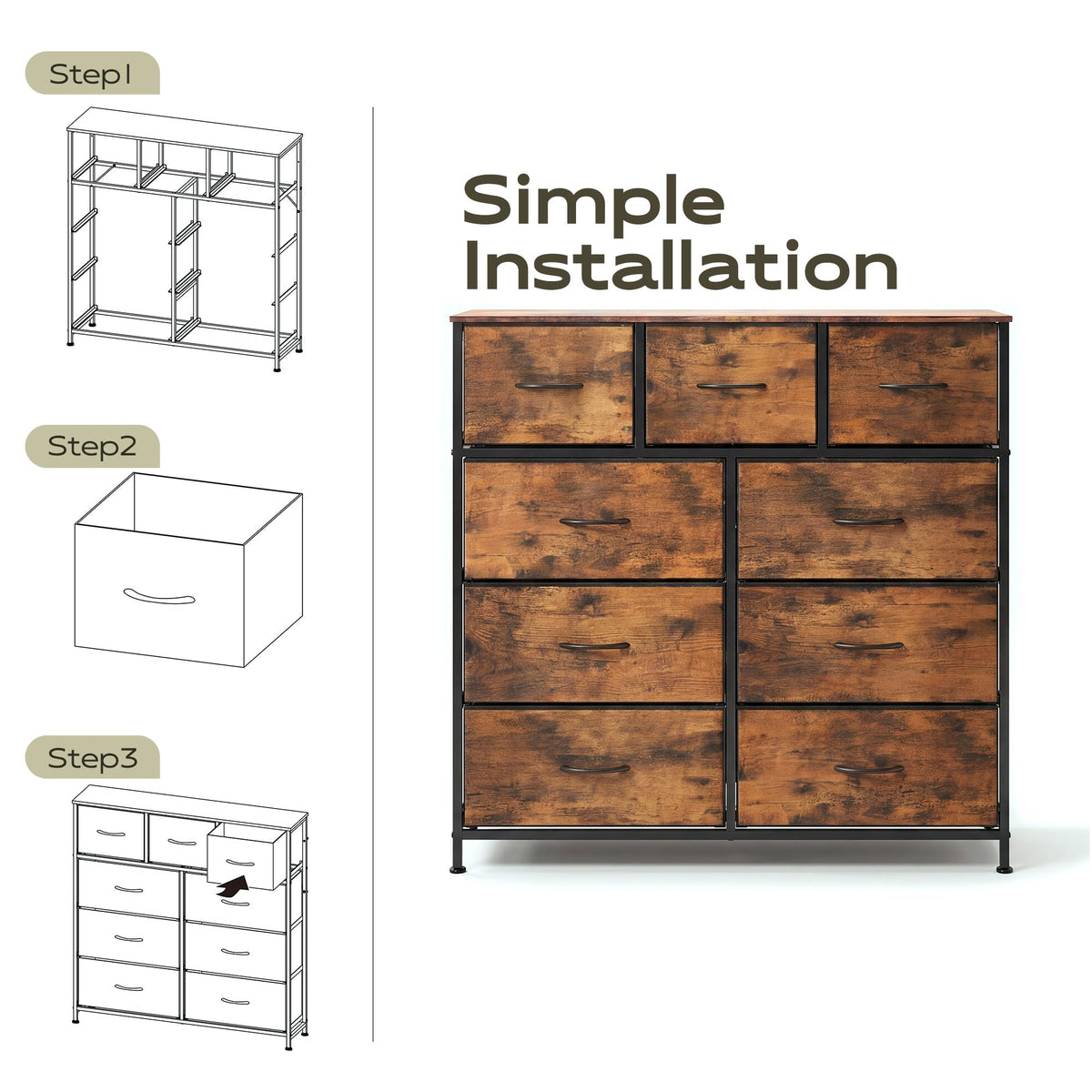 9 Drawer Rustic Brown Dresser Q990154