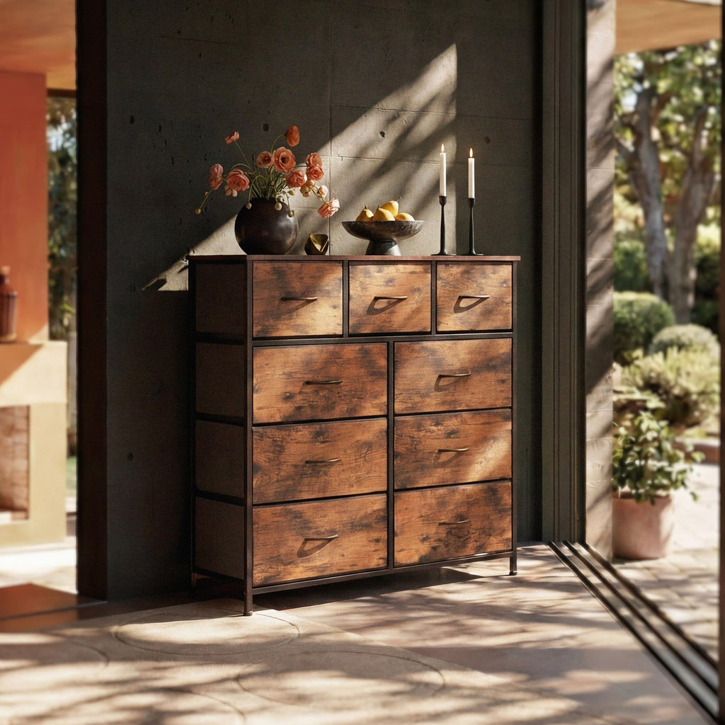 9 Drawer Rustic Brown Dresser Q990154