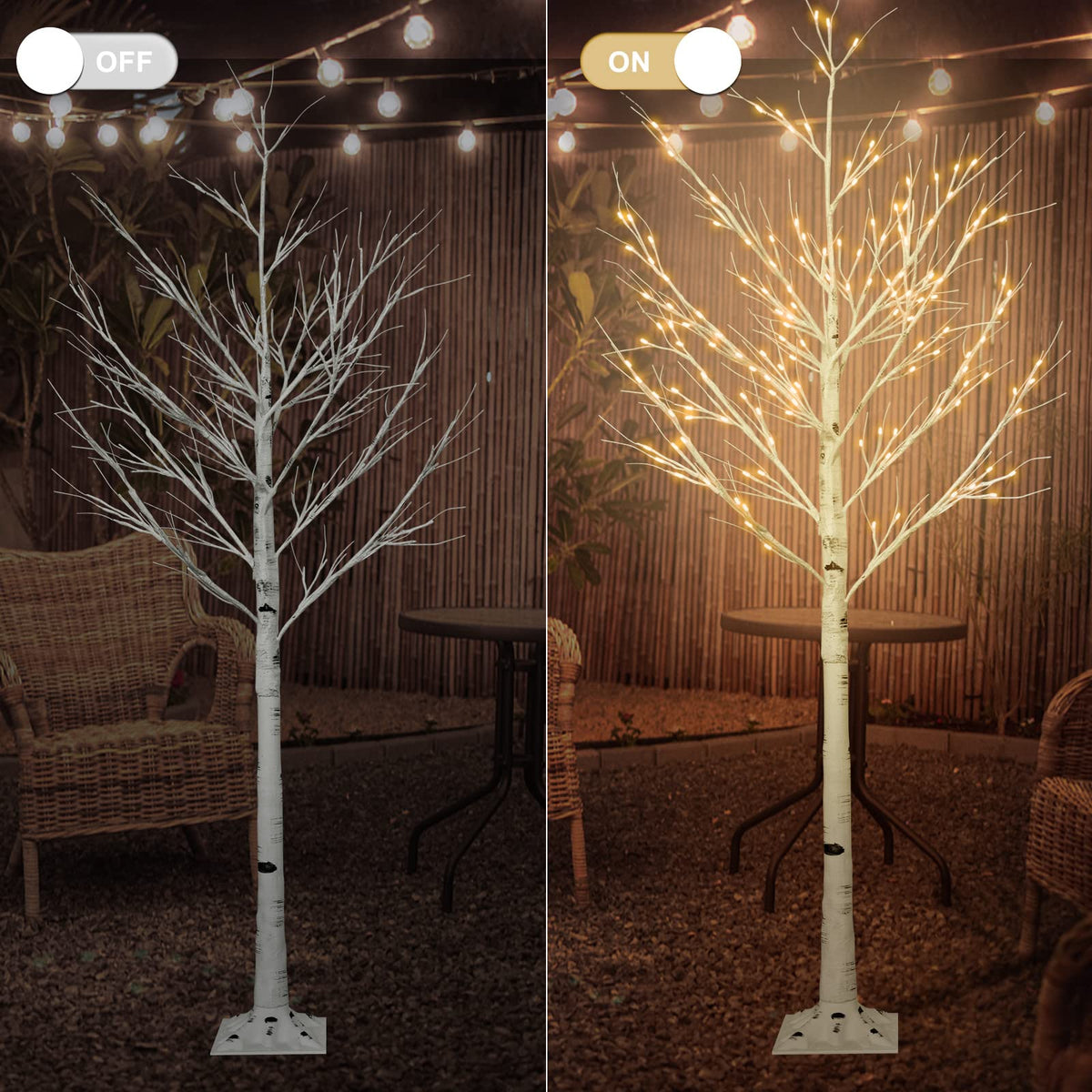 6FT Lighted Birch Tree with 160 LEDs Warm White Lights I7034