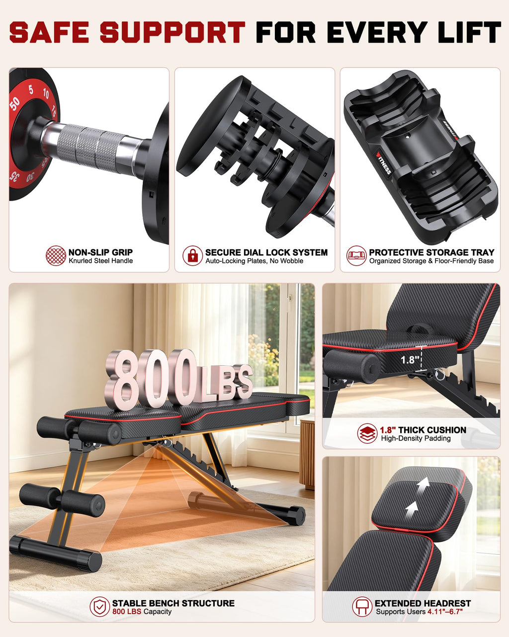 Adjustable Dumbbell Set with Workout Bench G265