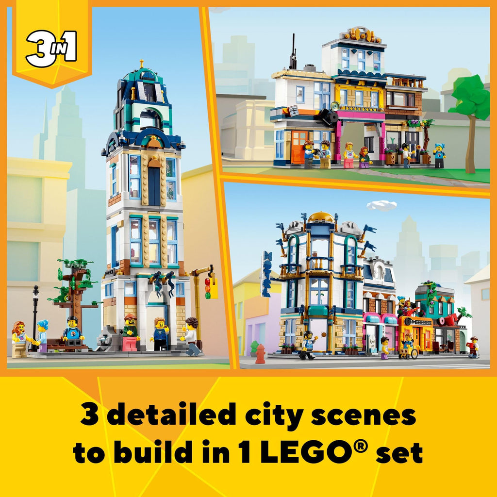 Building Toy Set, 3 in 1 City Art Deco Building, Market Street Hotel, Café Music Store and 6 Minifigures Q9702