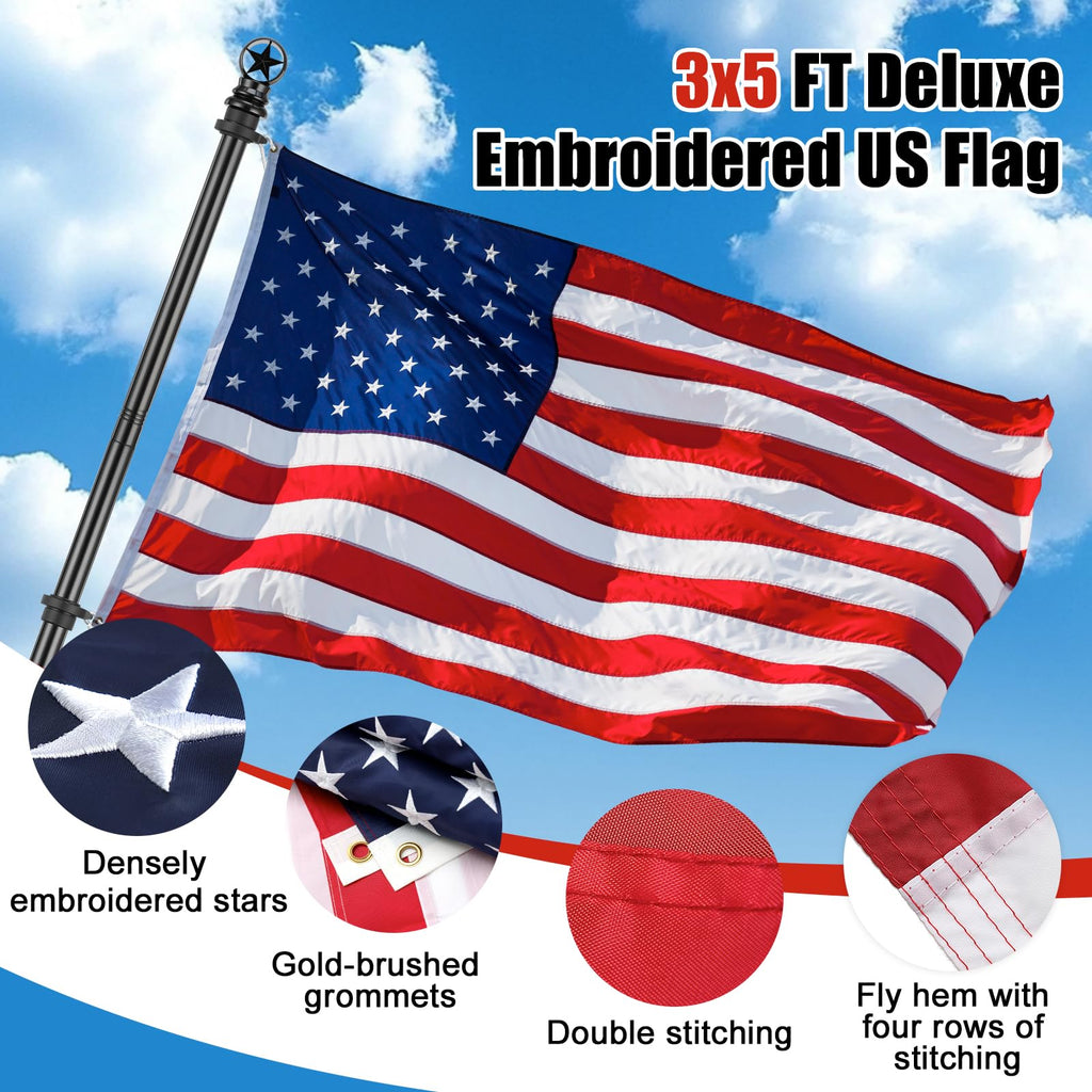 5ft Stainless Steel Flagpole with 3x5 Embroidered US Flag T9845