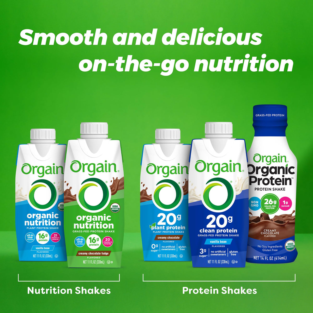 Organic Vegan Plant Based Nutritional Shake, Vanilla Bean + Smooth Chocolate, 11 Fl Oz (Pack of 4) U20599