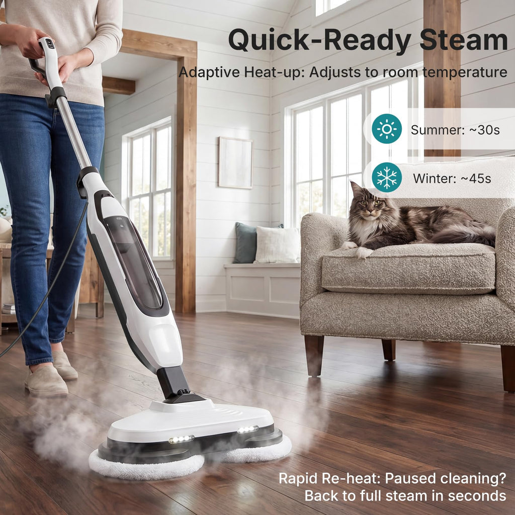 Steam Mop with Rotating Pads and 4 Cleaning Modes O662420