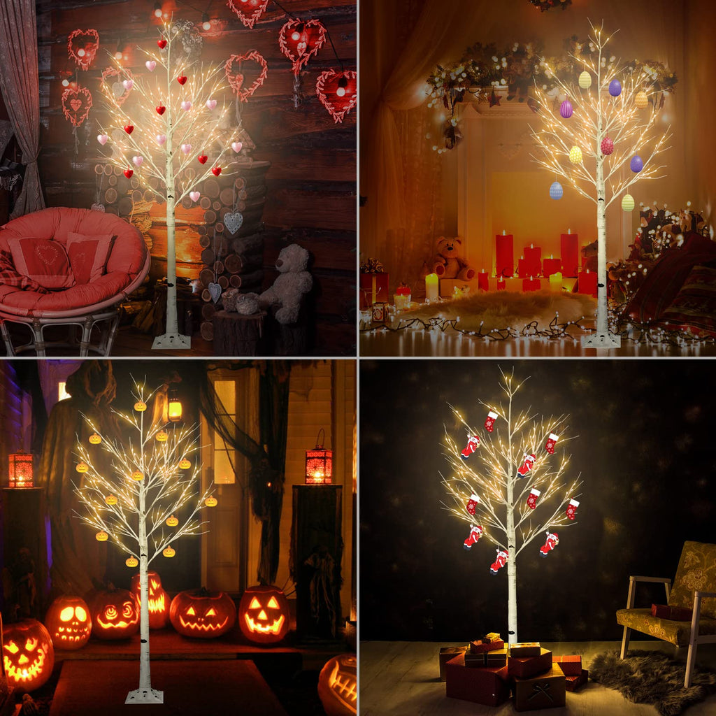 6FT Lighted Birch Tree with 160 LEDs Warm White Lights I7034
