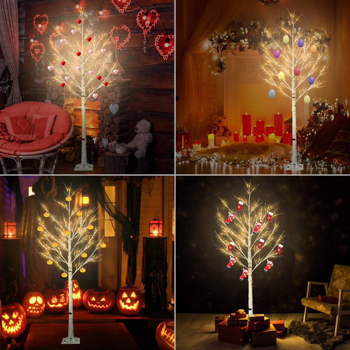 6FT Lighted Birch Tree with 160 LEDs Warm White Lights I7034