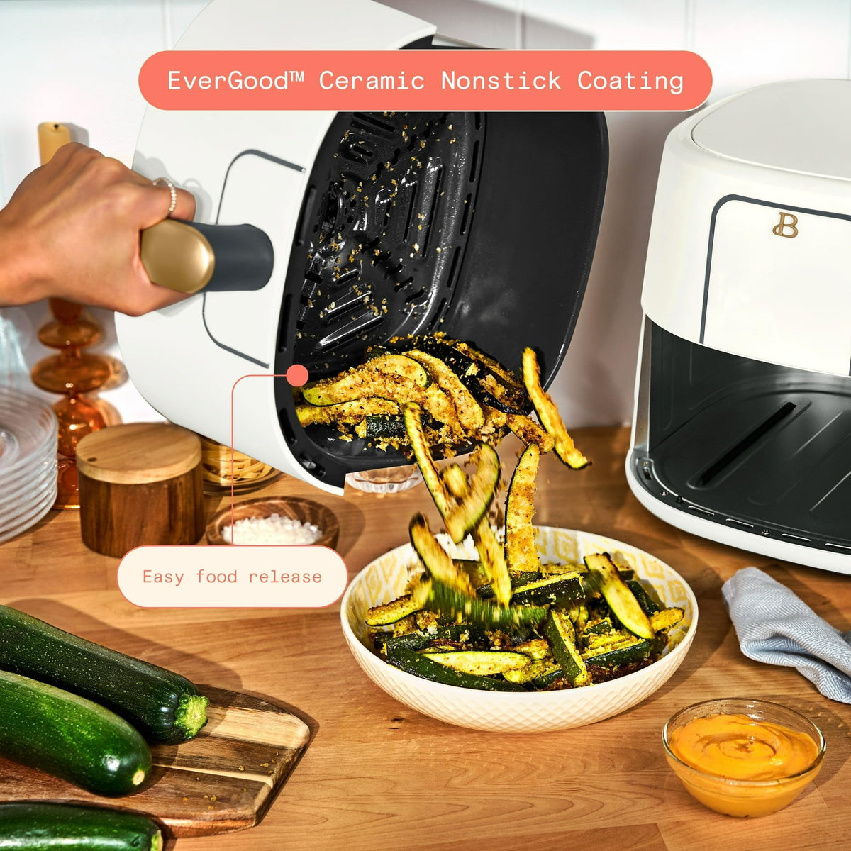 6 Quart Air Fryer with Touch-Activated Display, 4-in-1 Countertop Air Fryer 1750W, Nonstick Dishwasher Safe, White Icing Q751320