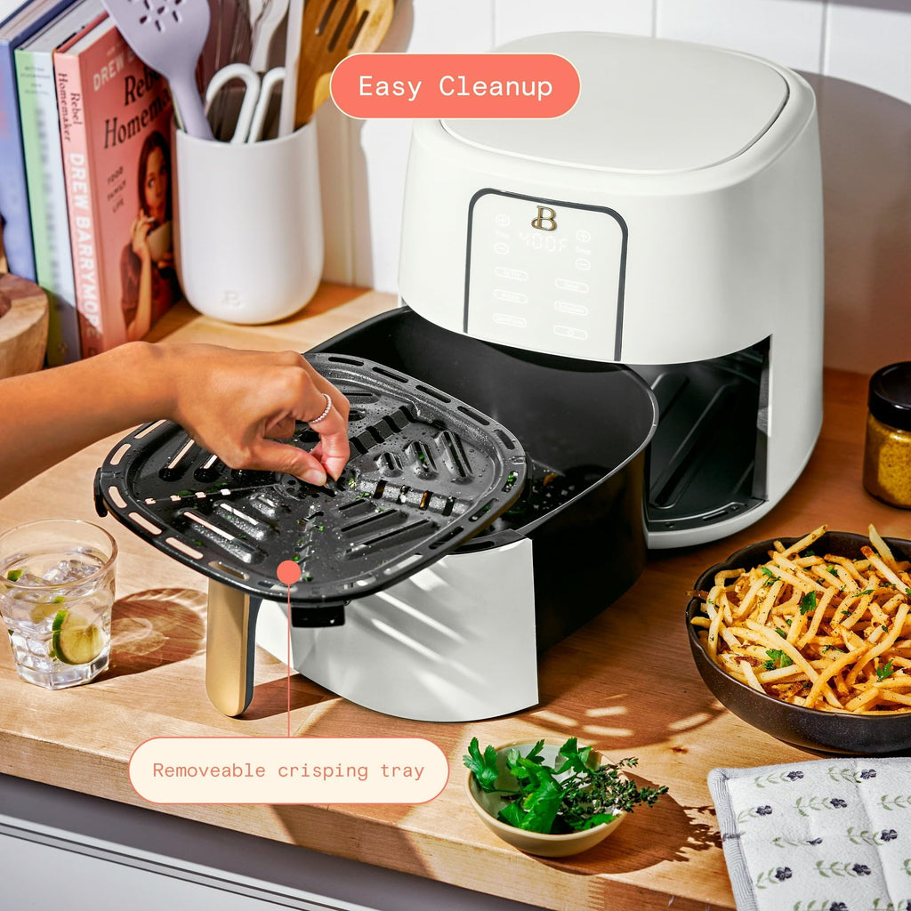 6 Quart Air Fryer with Touch-Activated Display, 4-in-1 Countertop Air Fryer 1750W, Nonstick Dishwasher Safe, White Icing Q751320