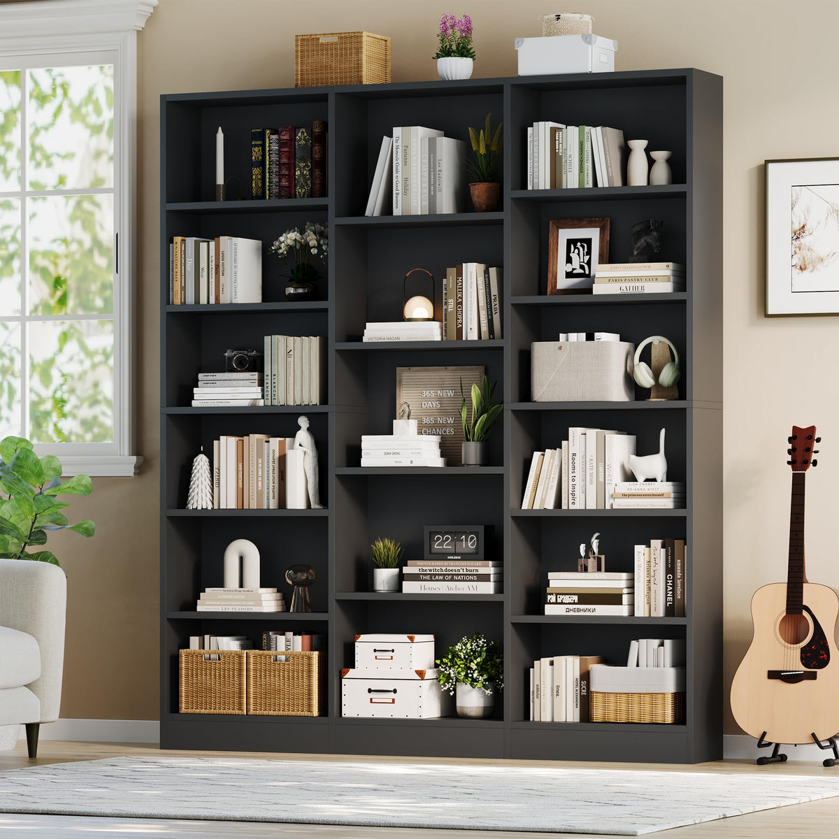 Black 6 Tier 17 Shelf Bookshelf Z9434