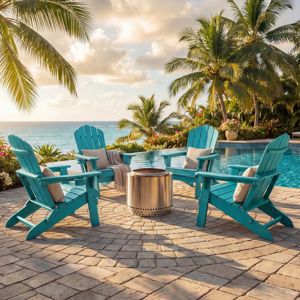 Folding Adirondack Chairs Set of 4 All-Weather Outdoor Chair with Cup Holder X830