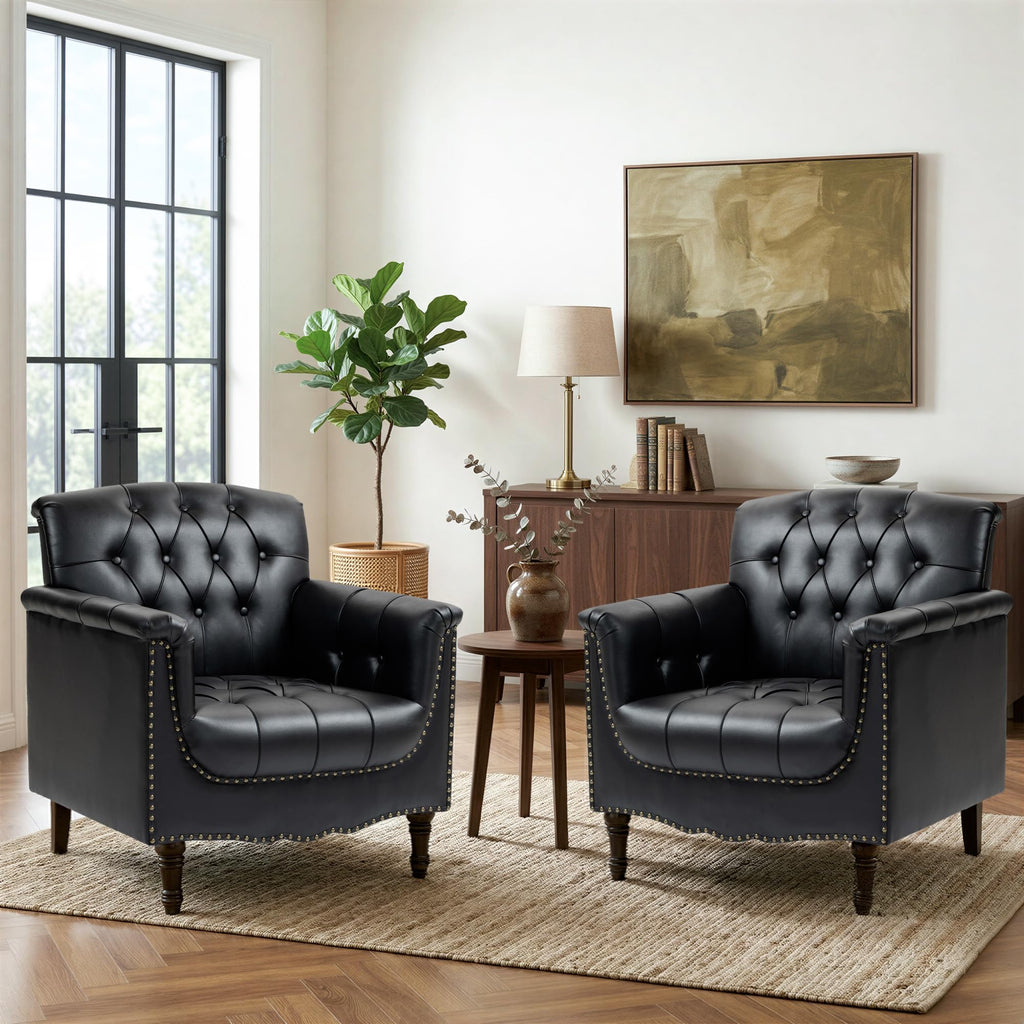 Black Faux Leather Accent Chairs Set of 2 Y1553