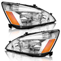 Headlights for 2003-2007 Honda Accord Chrome Housing Amber Reflector Left+Right Y68402