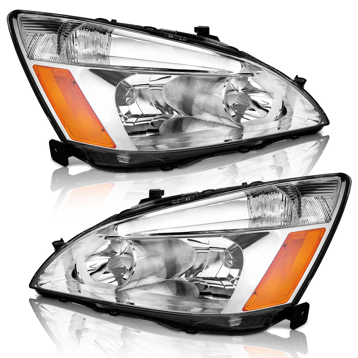 Headlights for 2003-2007 Honda Accord Chrome Housing Amber Reflector Left+Right Y68402