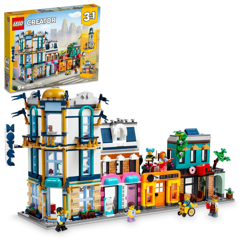 Building Toy Set, 3 in 1 City Art Deco Building, Market Street Hotel, Café Music Store and 6 Minifigures Q9702