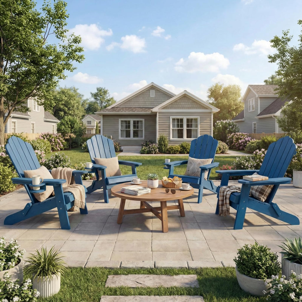 Folding Adirondack Chairs Set of 4 All-Weather Outdoor Chair with Cup Holder X830