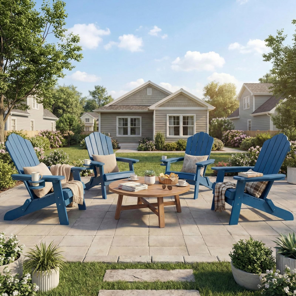 Folding Adirondack Chairs Set of 4 All-Weather Outdoor Chair with Cup Holder X830